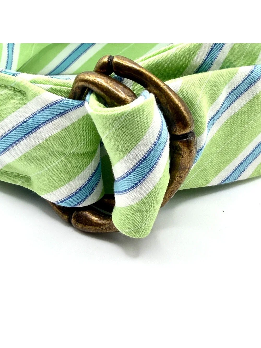 J.Crew Green Blue Striped Cotton D-Ring Ribbon Belt